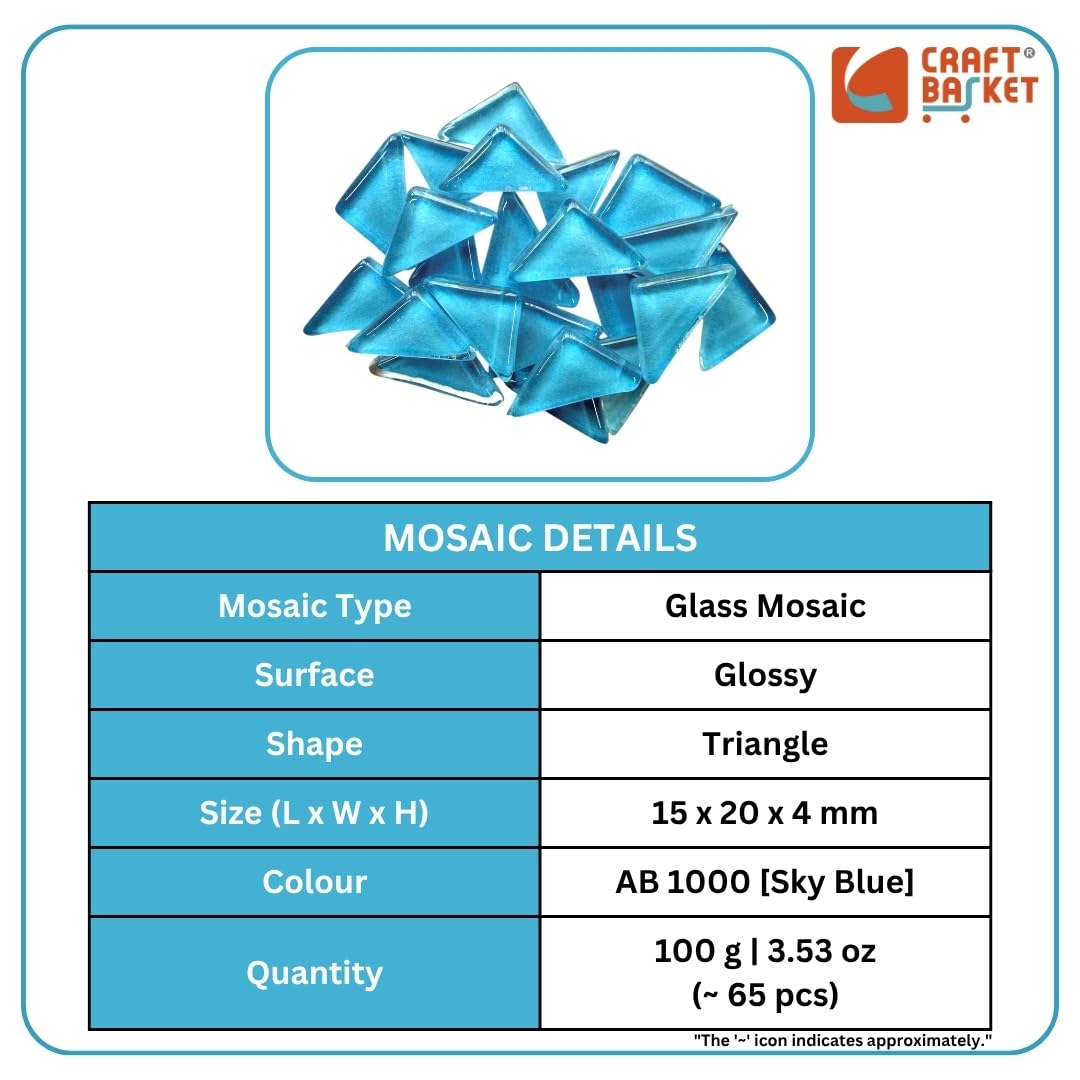 CRAFT BASKET® Glossy Triangle Glass Mosaic Tiles (60 Colours), DIY